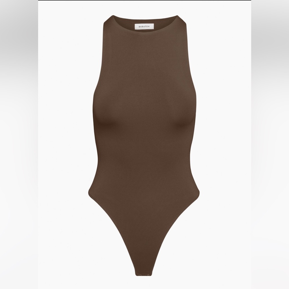 Aritzia Brown Ribbed High-Neck Bodysuit